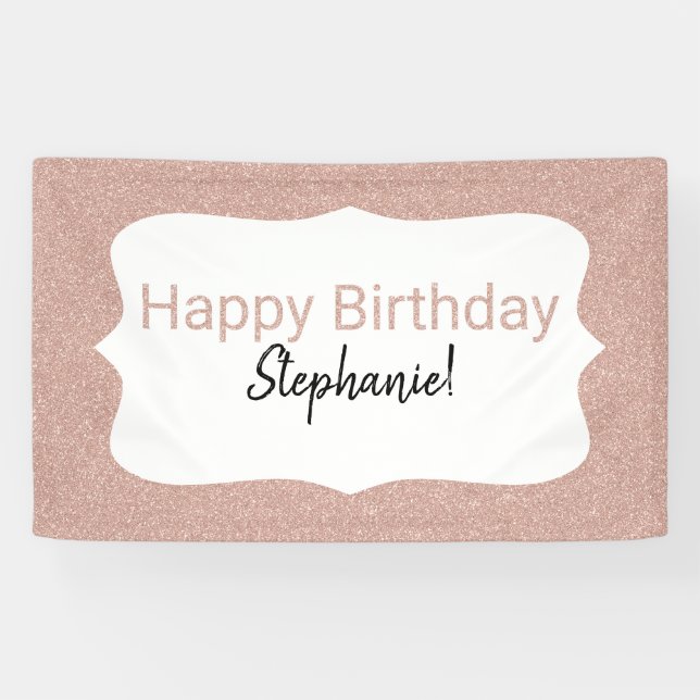 Rose Gold Glitter Happy Birthday Banner (Horizontal)