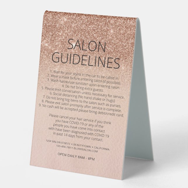 Rose Gold Glitter Health Safety Hair Salon Covid (Front)
