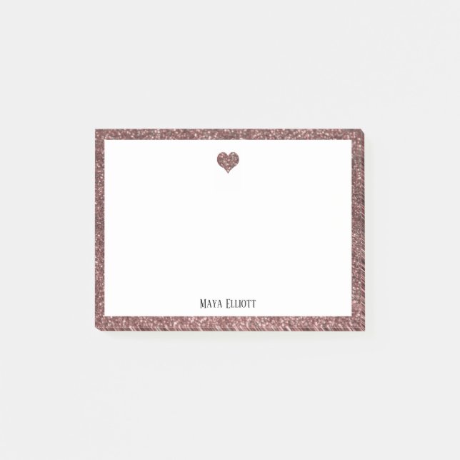Rose Gold Glitter Heart & Border with White Post-it Notes (Front)