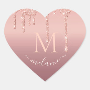 Rose Gold Glitter Heart Sticker Custom Name Letter