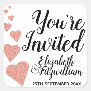 Rose Gold Glitter Hearts Envelope Seal Stickers