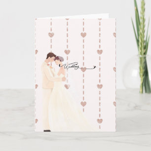 Rose Gold Glitter Hearts Wedding Card - Bride and 