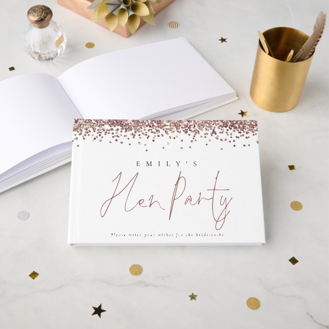 Rose Gold Glitter Hen Party Guest Book (Front Open)