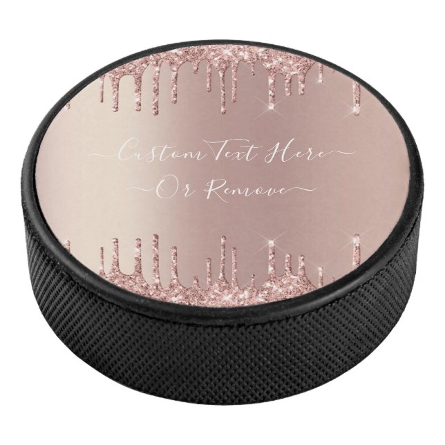 Rose Gold Glitter Hockey Puck with Custom Text (3/4)