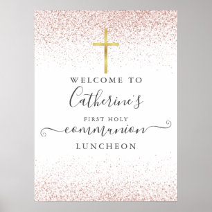 Rose Gold Glitter Holy Communion Luncheon Sign