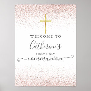 Rose Gold Glitter Holy Communion Welcome Sign