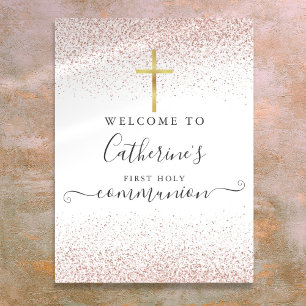 Rose Gold Glitter Holy Communion Welcome Sign