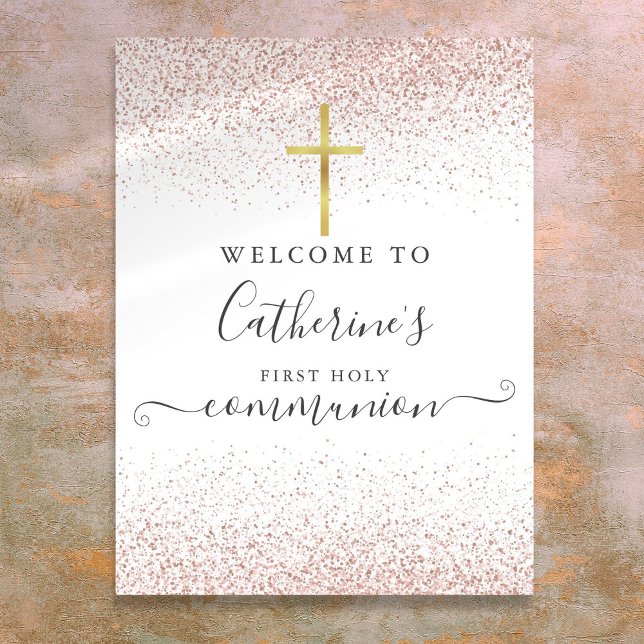 Rose Gold Glitter Holy Communion Welcome Sign (Rose Gold Glitter Holy Communion Welcome Sign)