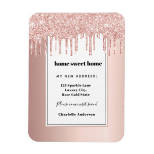 Rose gold glitter home sweet home moving magnet