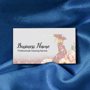 Rose Gold Glitter House Cleaning Maid Service Business Card