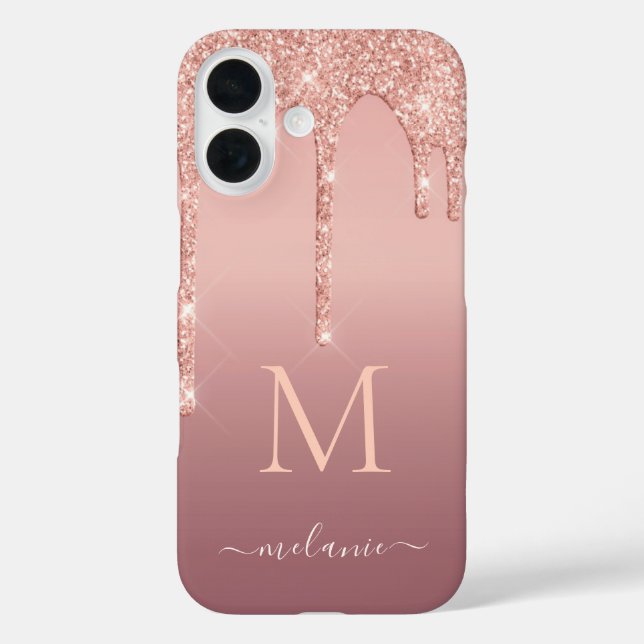 Rose Gold Glitter iPhone Case Custom Name Letter (Back)
