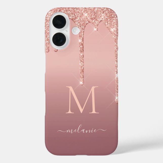 Rose Gold Glitter iPhone Case with Custom Text (Back)