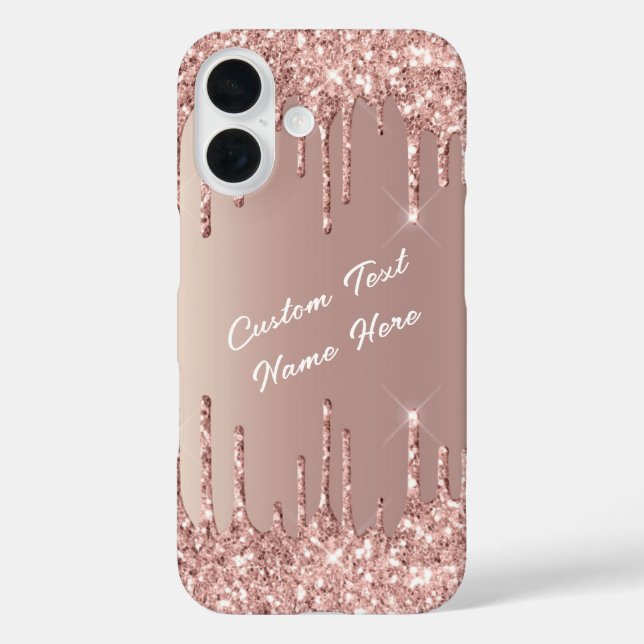 Rose Gold Glitter iPhone Case with Custom Text (Back)