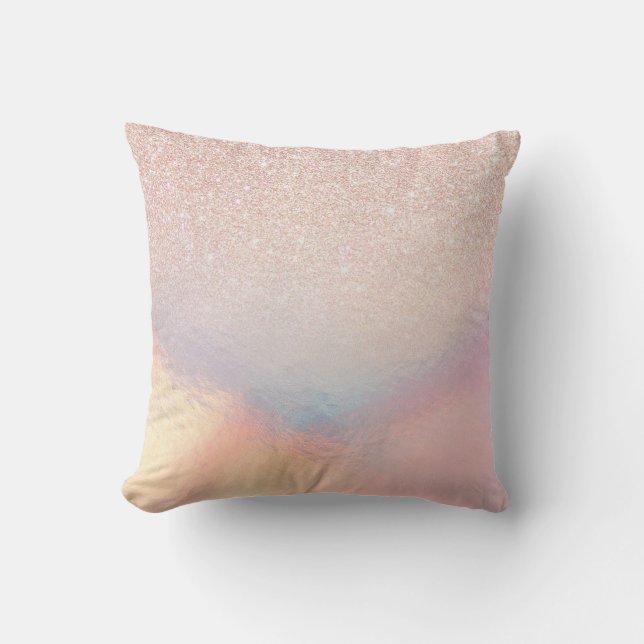 Rose Gold Glitter Iridescent Holographic Gradient Cushion (Front)