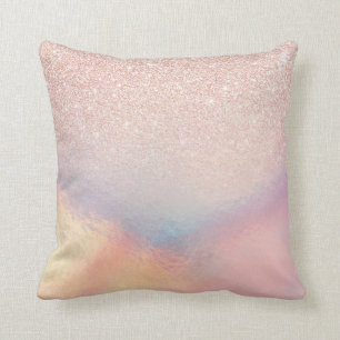 Rose Gold Glitter Iridescent Holographic Gradient Cushion