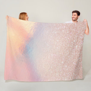 Rose Gold Glitter Iridescent Holographic Gradient Fleece Blanket