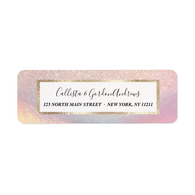 Rose Gold Glitter Iridescent Holographic Gradient Return Address Label (Front)