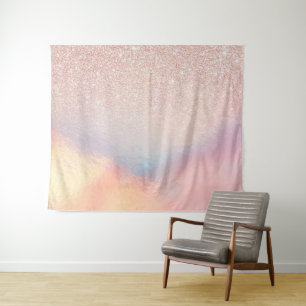 Rose Gold Glitter Iridescent Holographic Gradient Tapestry
