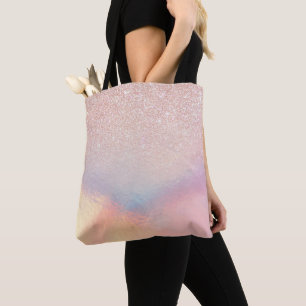 Rose Gold Glitter Iridescent Holographic Gradient Tote Bag
