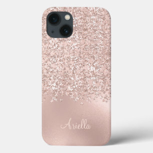 Rose Gold Glitter Jewels Monogram iPhone 13 Case