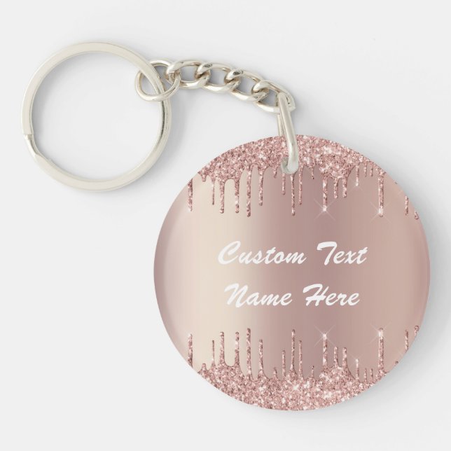 Rose Gold Glitter Keychain with Custom Text (Front)