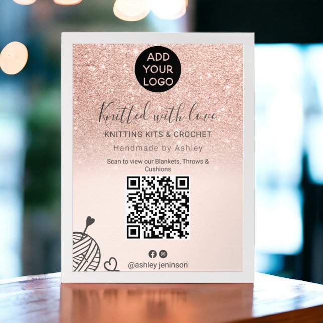 Rose gold glitter knitting crochet yarn Qr code Poster (Rose gold glitter knitting crochet yarn Qr code Poster)