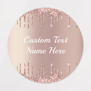 Rose Gold Glitter Labels with Custom Text