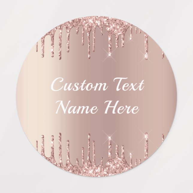 Rose Gold Glitter Labels with Custom Text (Design 3)