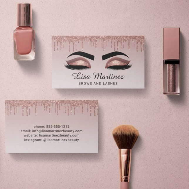 Rose Gold Glitter Lash Brow Beauty Business Card (Creator Uploaded)