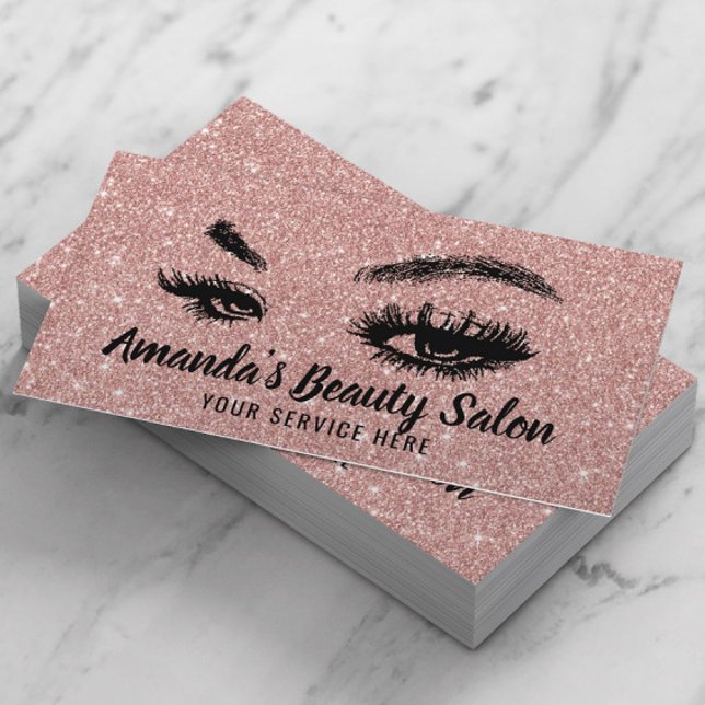 Rose Gold Glitter Lashes & Brows Makeup Artist Business Card (Creator Uploaded)