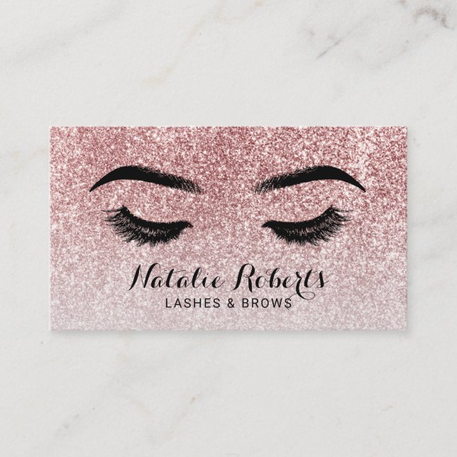 Rose Gold Glitter Lashes Brows Makeup Artist Business Card (Front)