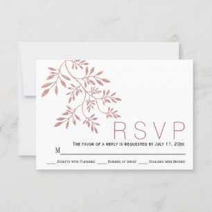 Rose gold glitter leaves modern wedding RSVP Card