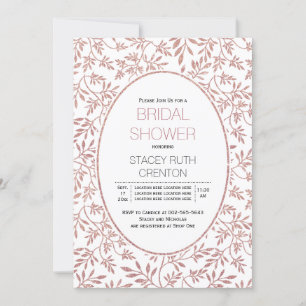 Rose gold glitter leaves wedding bridal shower invitation