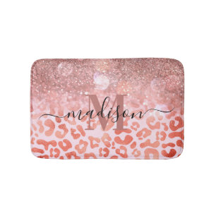 Rose Gold Glitter Leopard Print Bath Mat