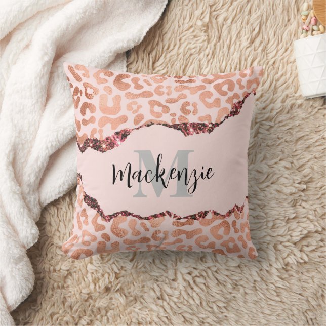 Rose Gold Glitter Leopard Print Cushion (Blanket)