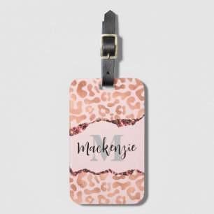 Rose Gold Glitter Leopard Print Luggage Tag