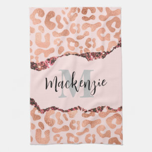 Rose Gold Glitter Leopard Print Tea Towel