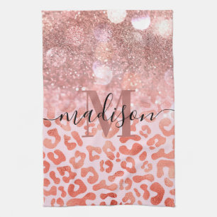 Rose Gold Glitter Leopard Print Tea Towel
