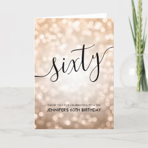 Rose Gold Glitter Lights 60th Birthday Thank You Card