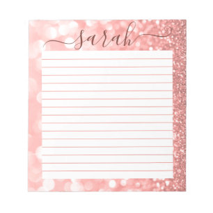 Rose Gold Glitter Lined Personalised Notepad