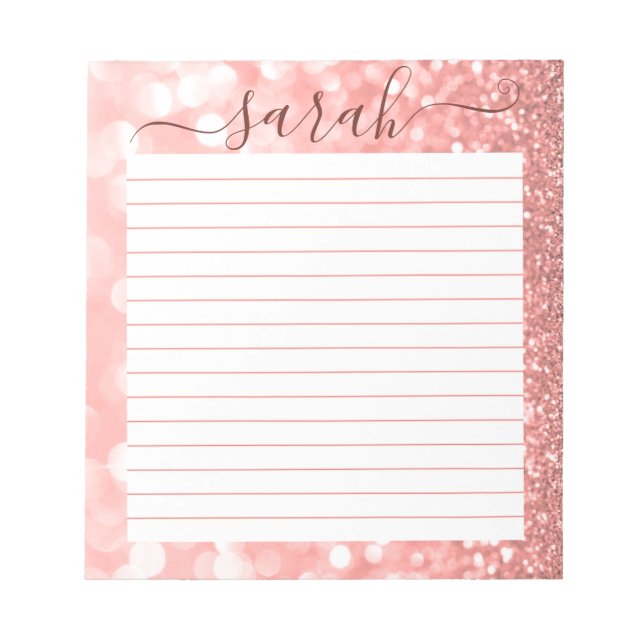 Rose Gold Glitter Lined Personalised Notepad (Front)