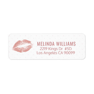 Rose-gold Glitter Lips & Dots pattern Return Address Label