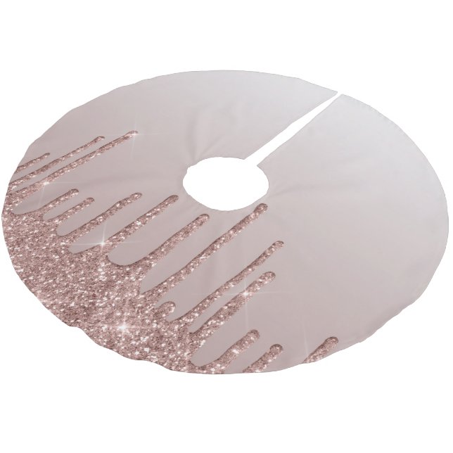Rose Gold Glitter Liquid Drips Brushed Polyester Tree Skirt (Angled)