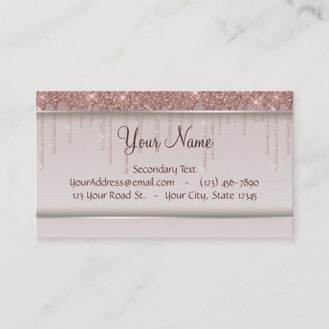 Rose Gold Glitter Liquid Drips Business Card (Front)