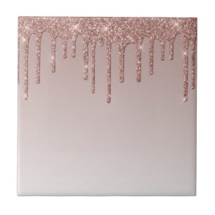 Rose Gold Glitter Liquid Drips Ceramic Tile