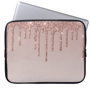 Rose Gold Glitter Liquid Drips Laptop Sleeve