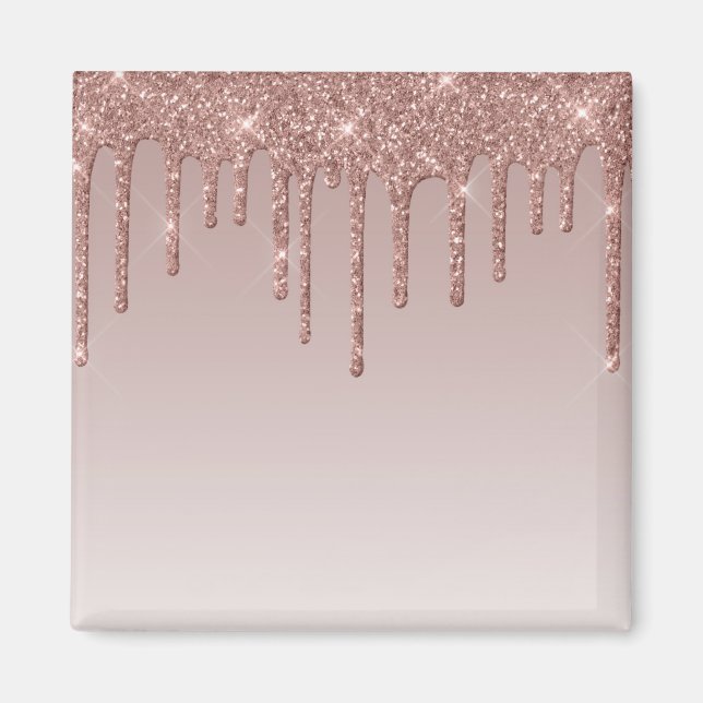 Rose Gold Glitter Liquid Drips Magnet (Front)