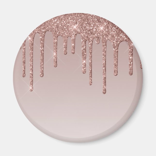 Rose Gold Glitter Liquid Drips Magnet (Front)
