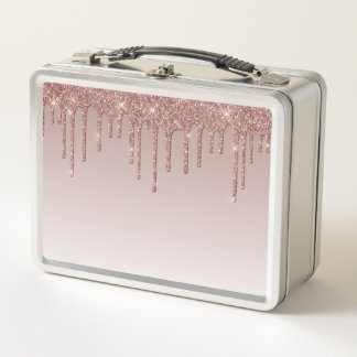 Rose Gold Glitter Liquid Drips Metal Lunch Box