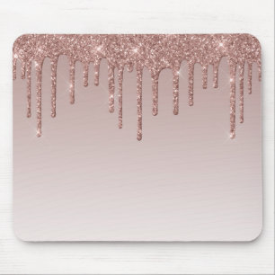 Rose Gold Glitter Liquid Drips Mouse Pad